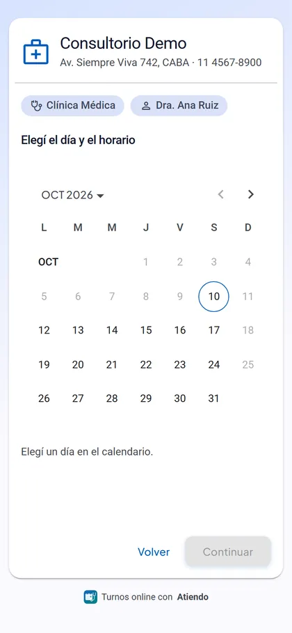 Paciente eligiendo día y horario