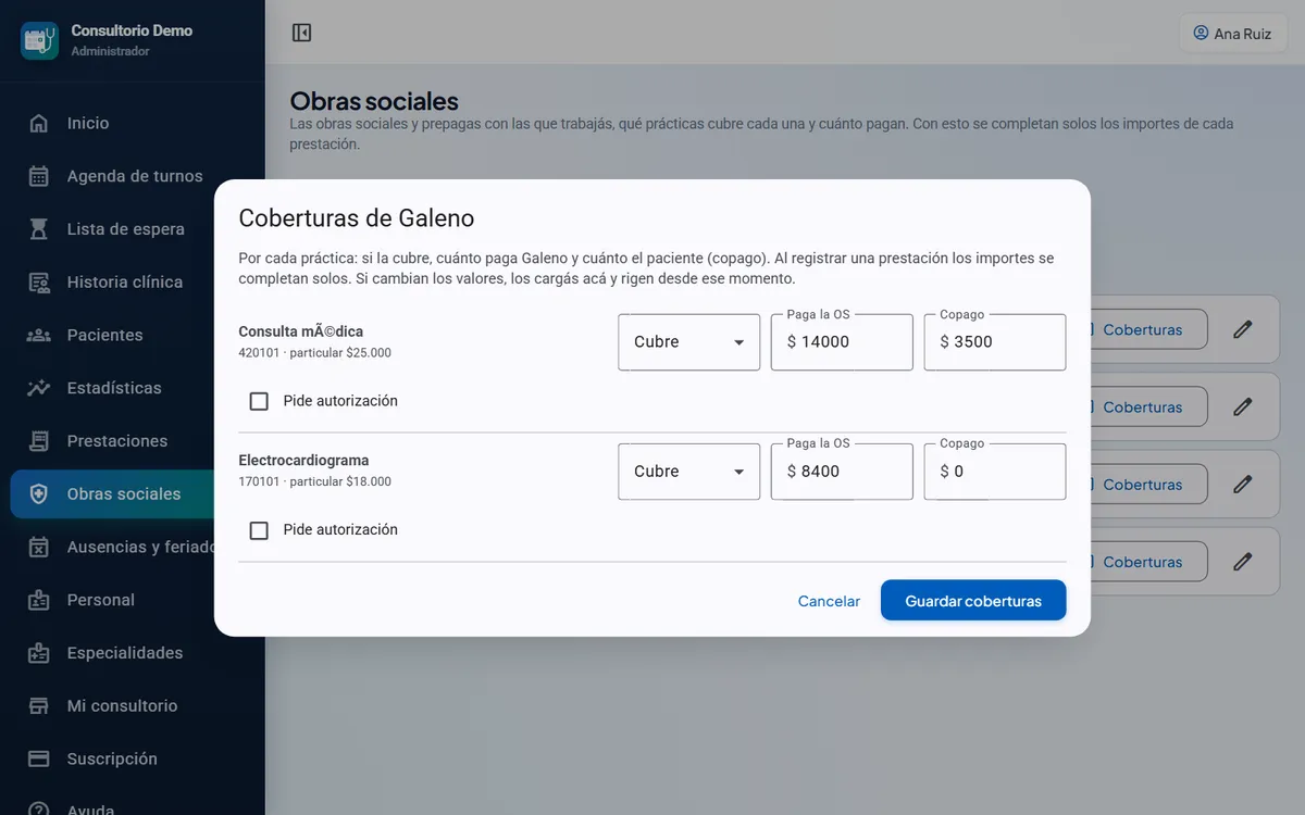Coberturas de una obra social por práctica